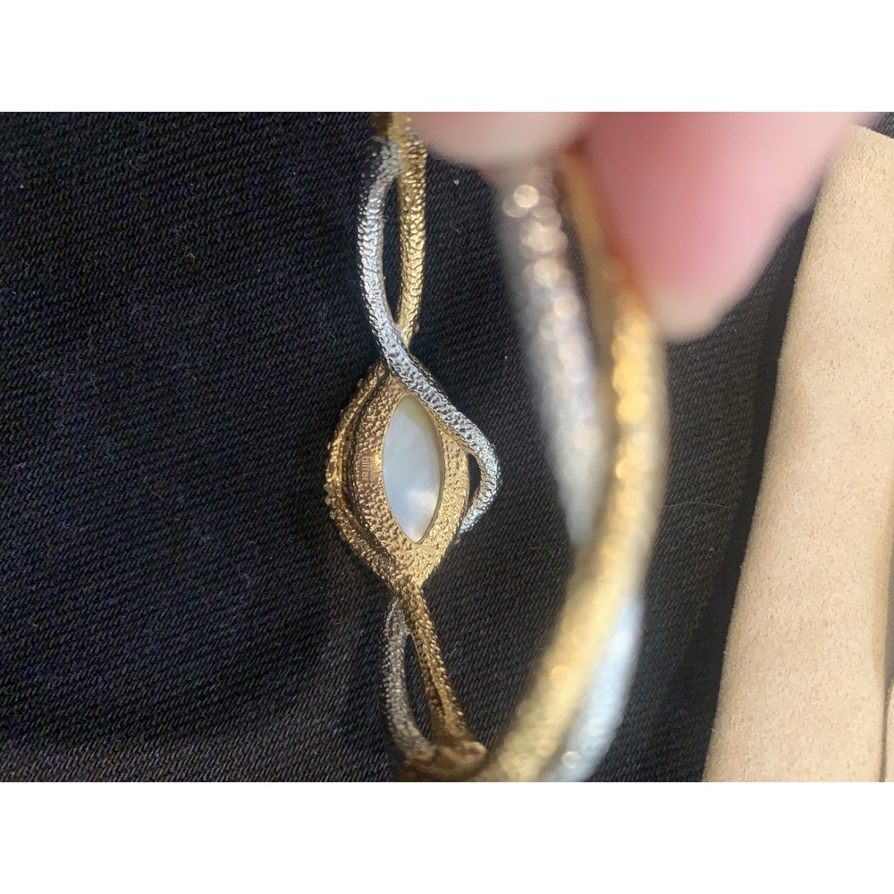 Alexis Bittar Signed Mother Of Pearl Cuff Bracelet Magnetic Closure Mixed Metal - Picture 6 of 8